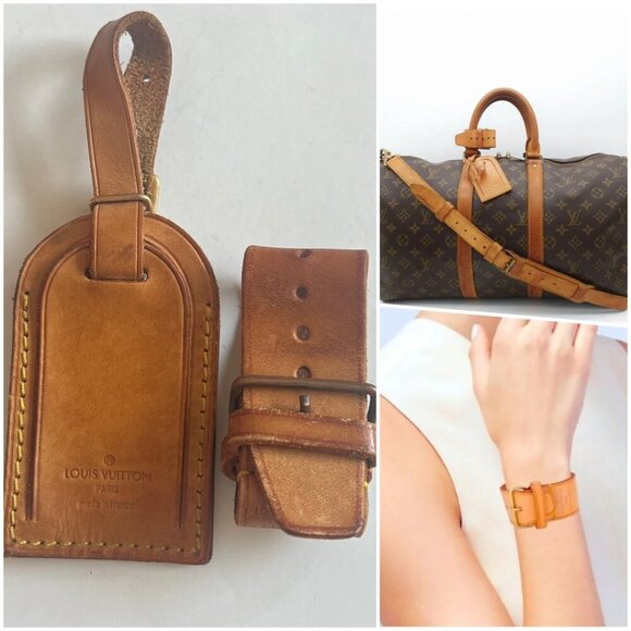 Louis Vuitton Vachetta Travel Bag Handbag Name Tag & Handle Keeper Set - Picture 1 of 7